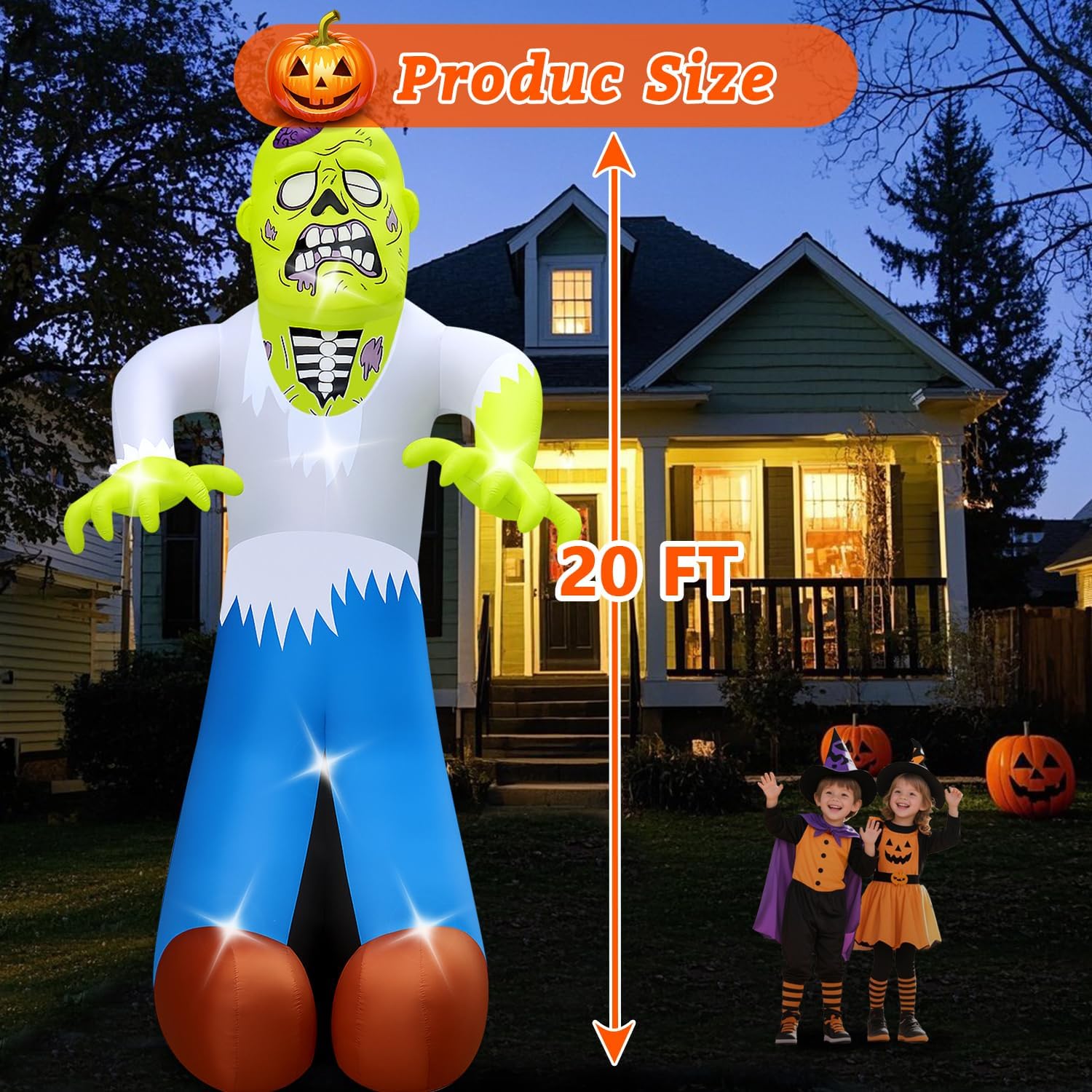 Halloween Inflatable Green Monster Yard Decoration with LED