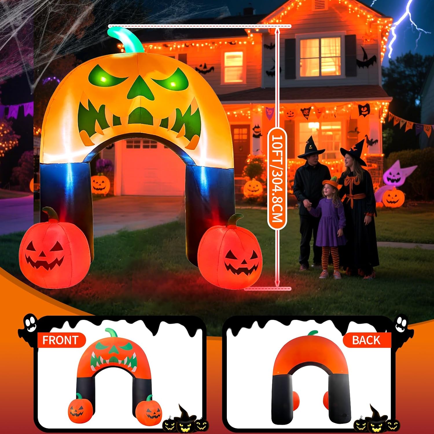 Halloween Inflatable Archway with Ghosts and LED Lights