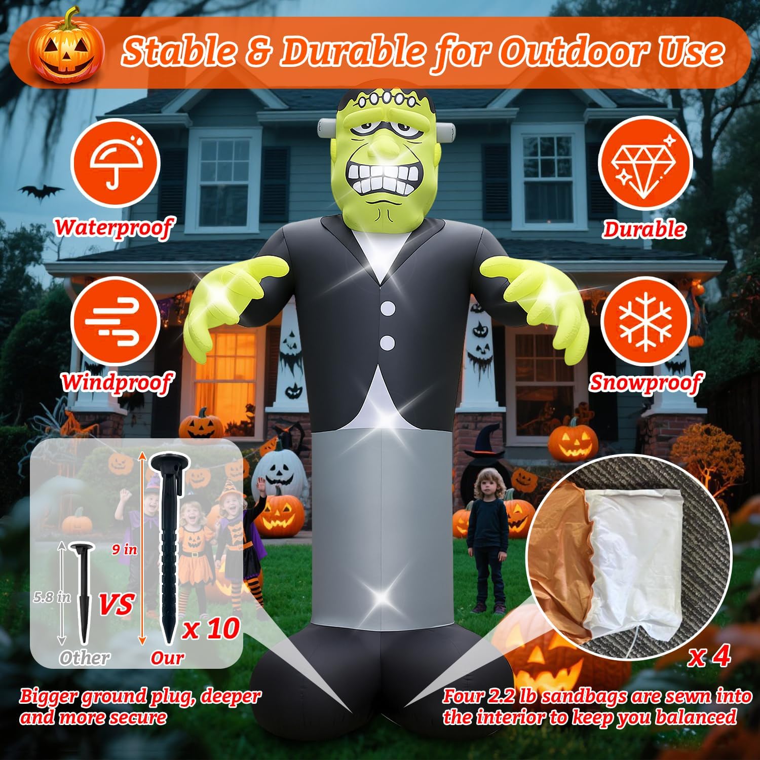Halloween Inflatable Green Monster Yard Decoration with LED