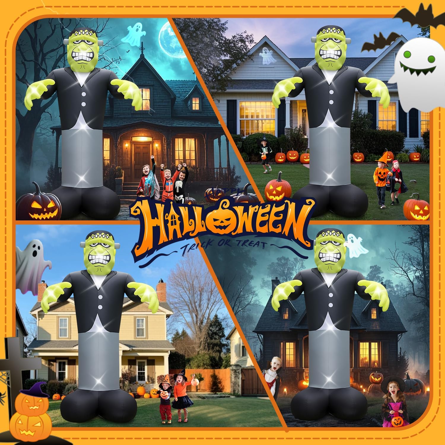 Halloween Inflatable Green Monster Yard Decoration with LED