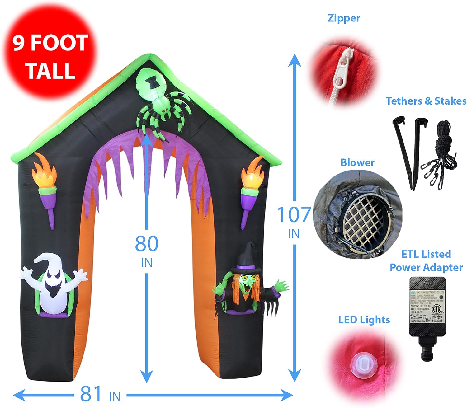 LED Lighted Halloween Inflatable Castle Archway Decoration