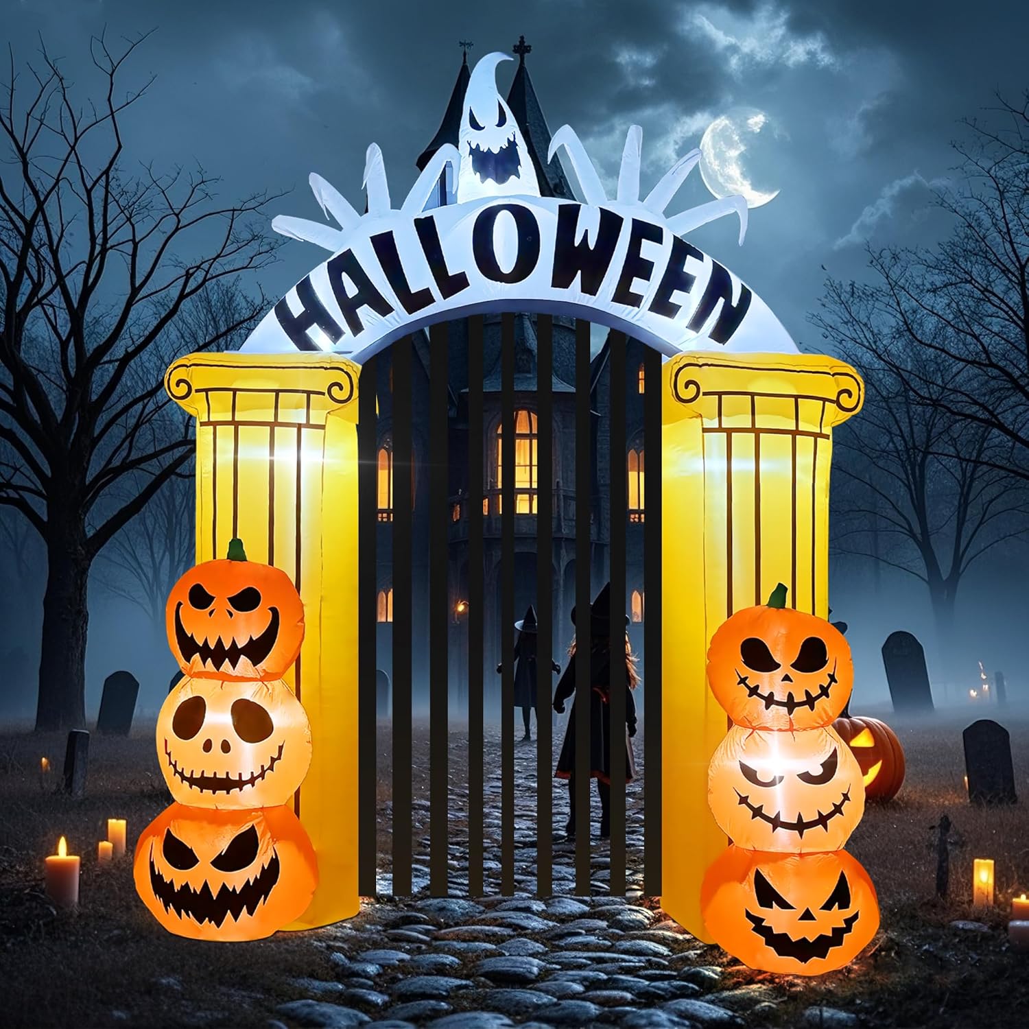 Halloween Inflatable Castle Archway with LED Lights