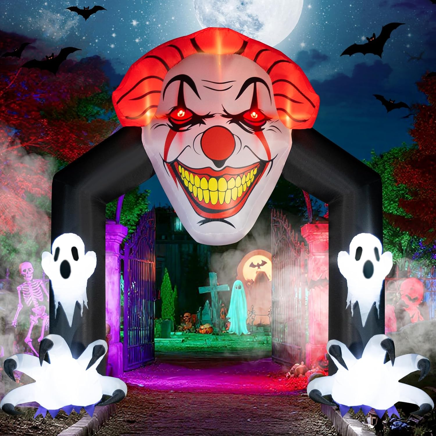 Halloween Inflatable Archway with Ghosts and LED Lights