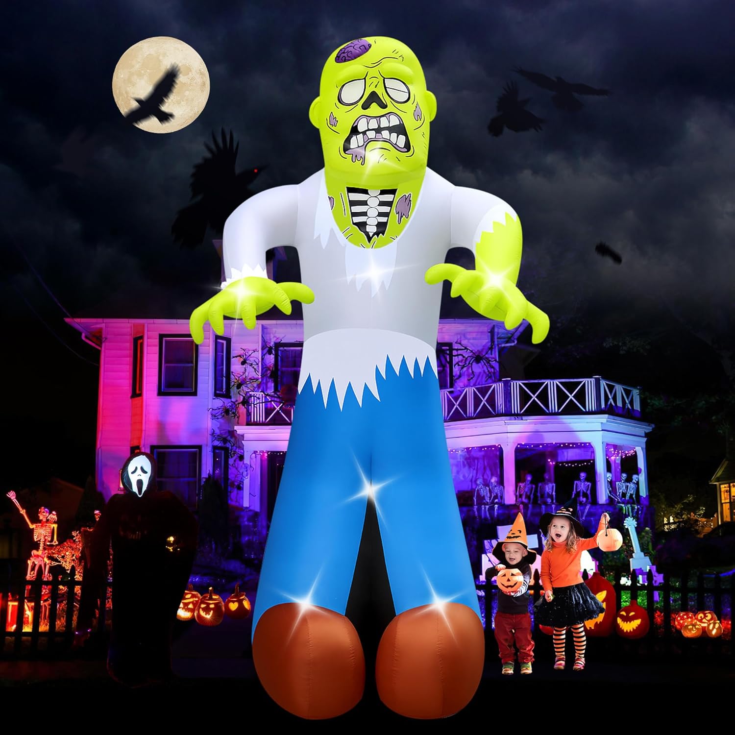 Halloween Inflatable Green Monster Yard Decoration with LED