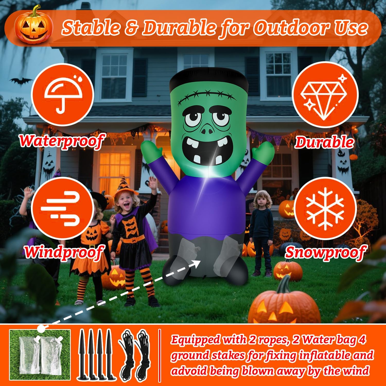 Halloween Inflatable Green Monster Yard Decoration with LED