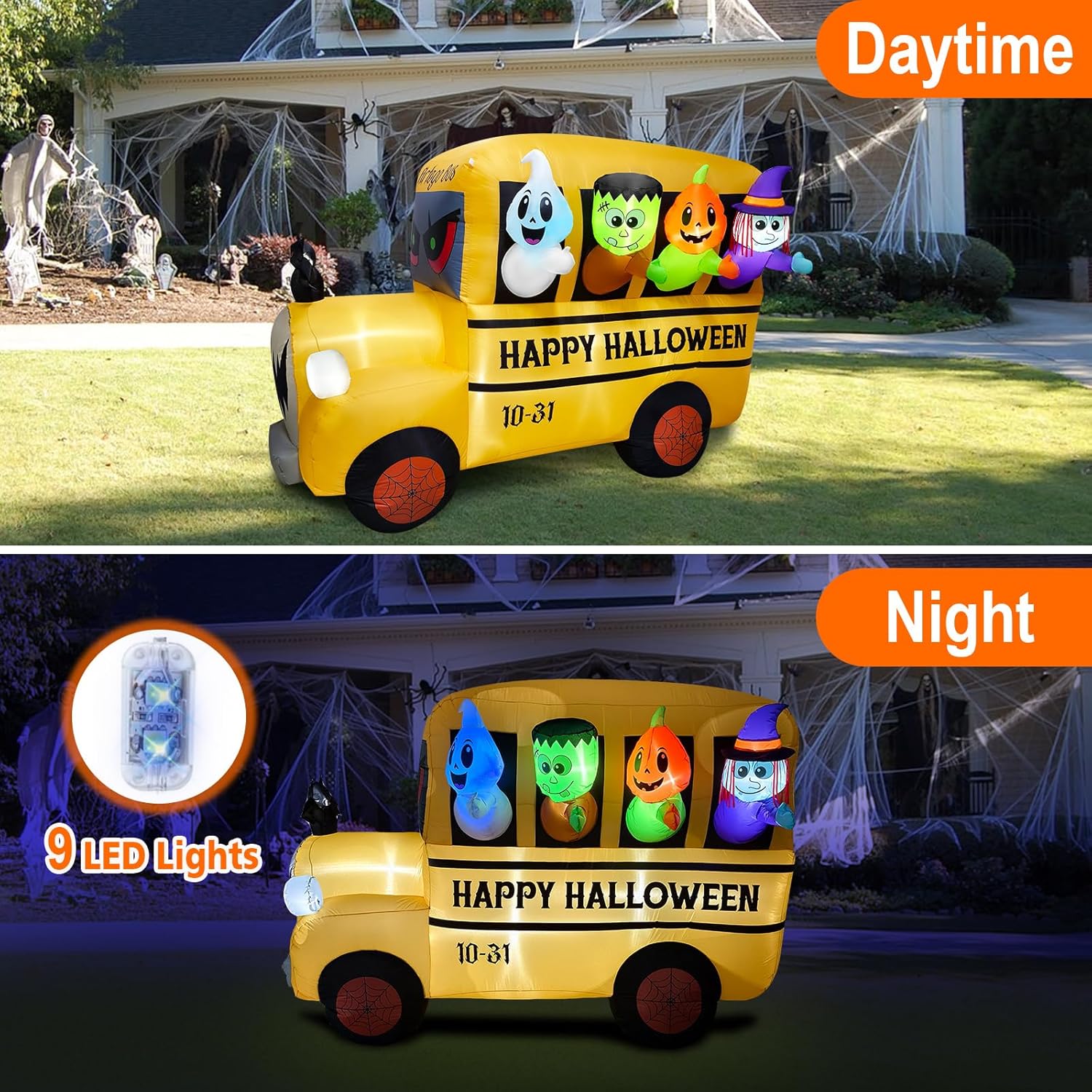 Halloween Inflatable Ghost Bus with Built-in LEDs