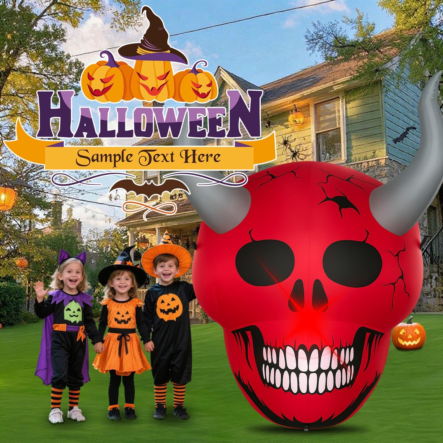 Halloween Inflatable Green Monster Yard Decoration with LED