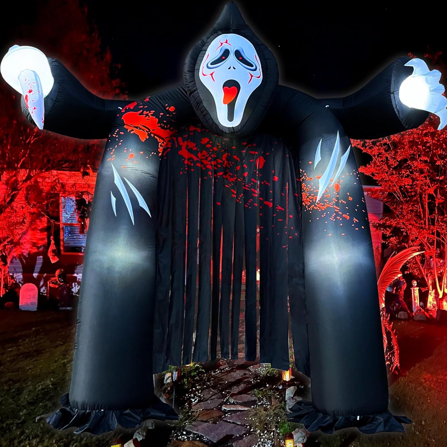 Arche gonflable d'Halloween de 10 pieds avec fantôme et LED intégrées