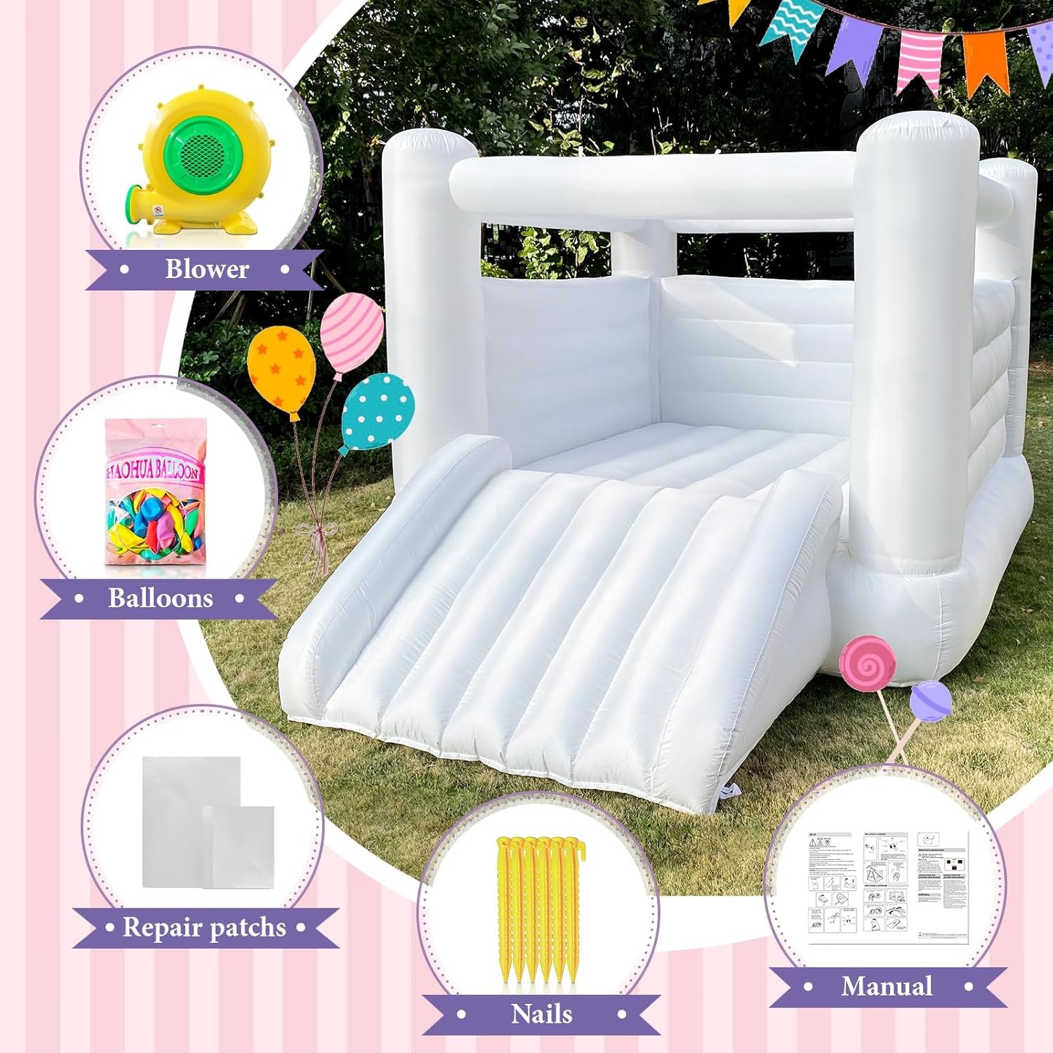 White Bounce House with Blower for Kids