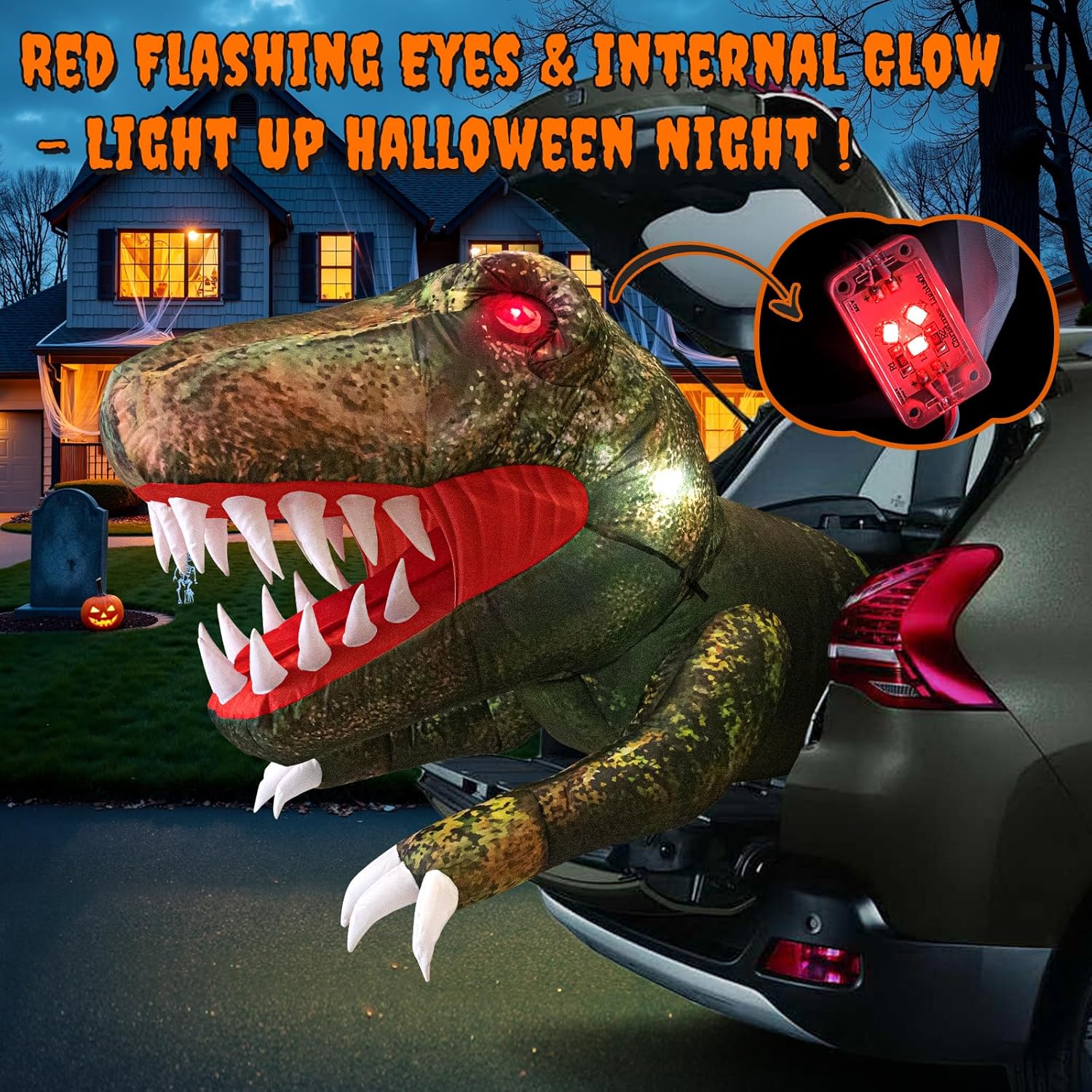 Halloween Inflatable Dinosaur with LED Eyes for Yard