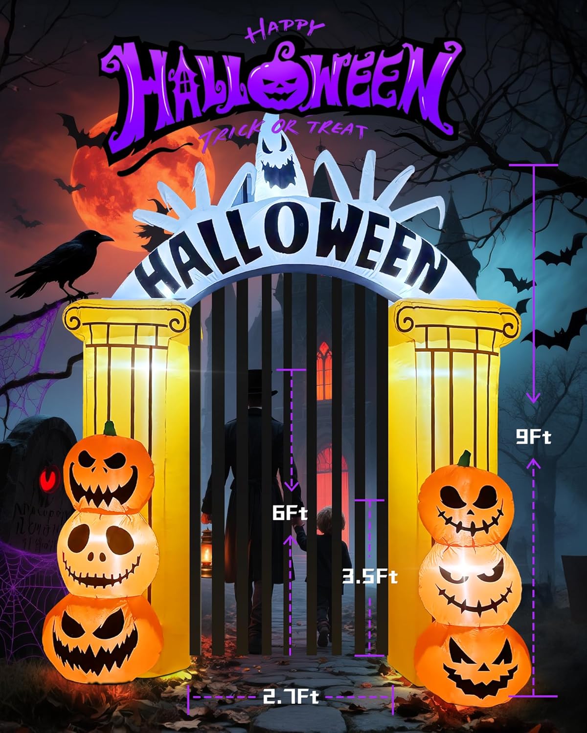 Halloween Inflatable Castle Archway with LED Lights