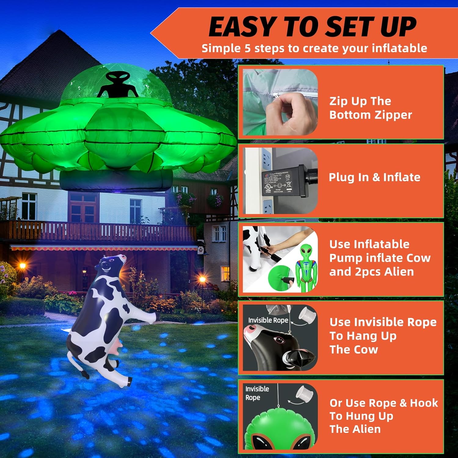 Inflatable UFO Alien Cow Decoration with Lights