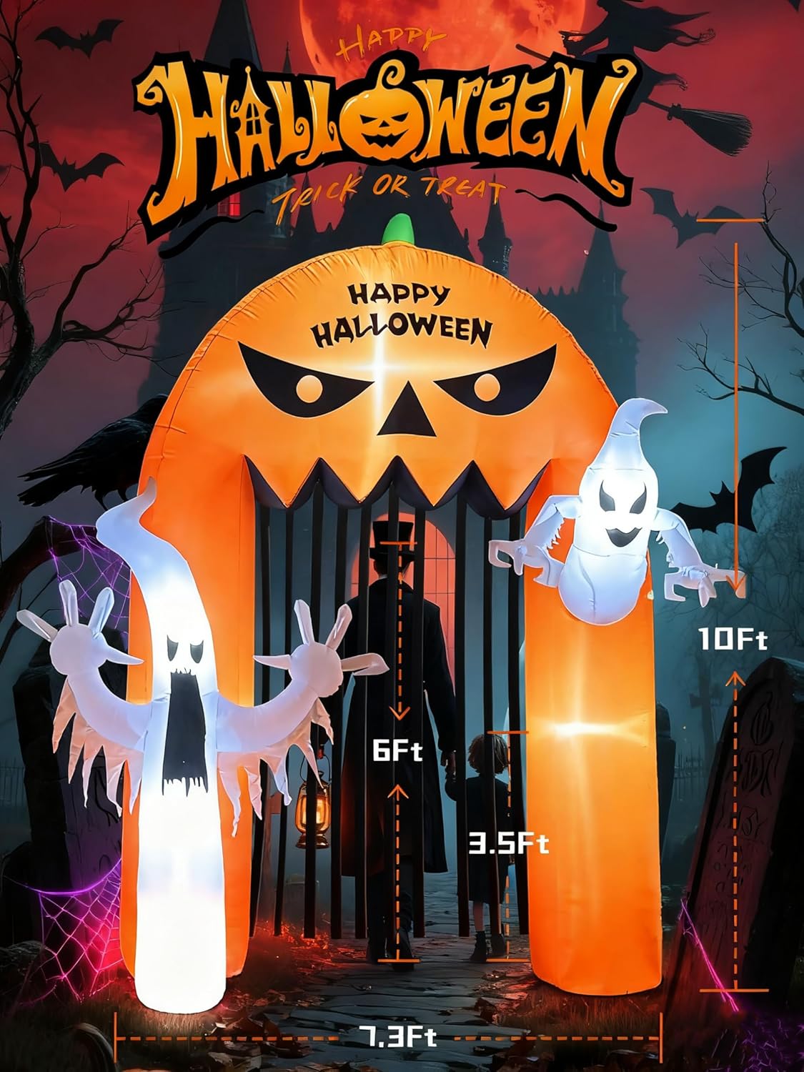 Halloween Inflatable Castle Archway with LED Lights