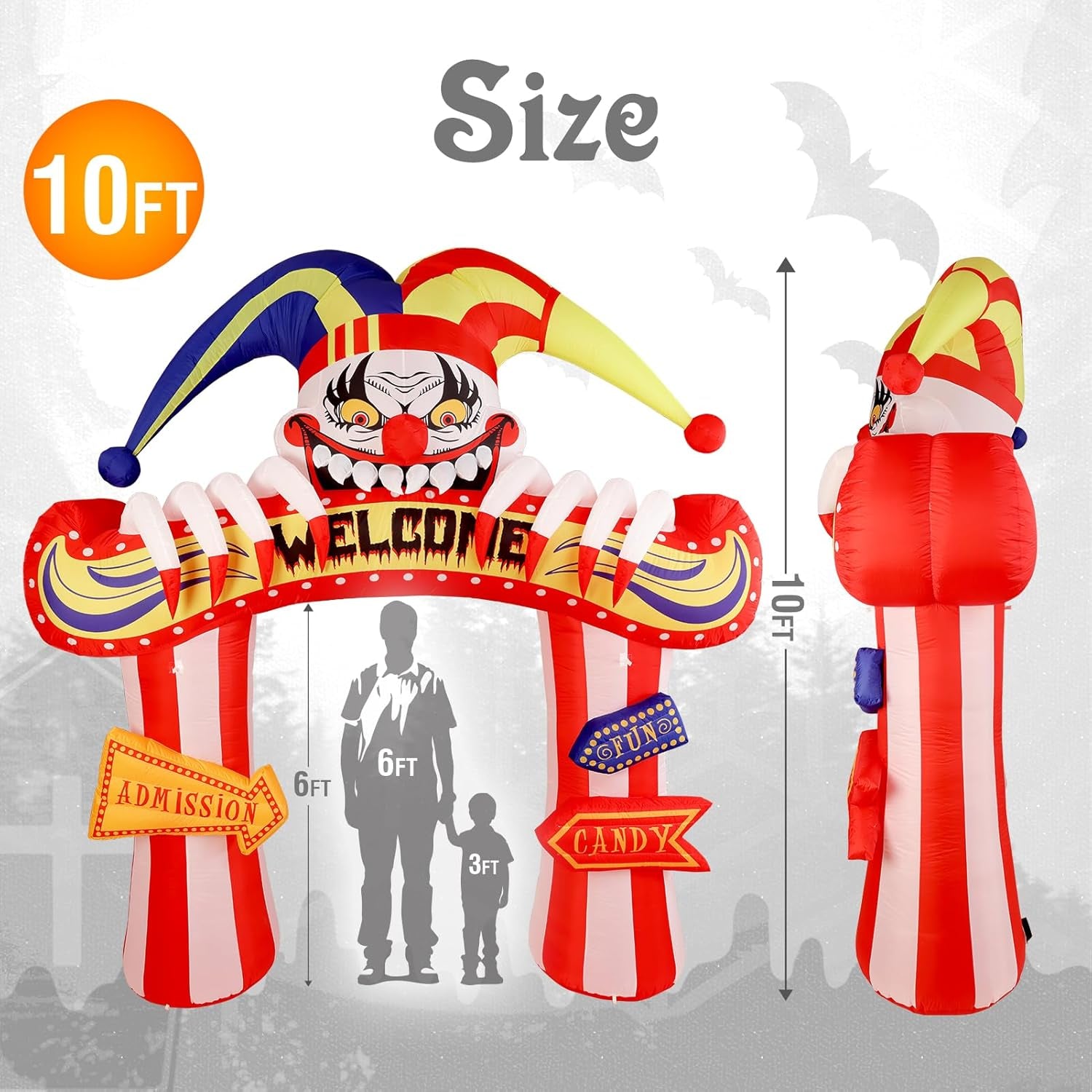 10 Ft Halloween Inflatable Clowns Arched Door Outdoor Decorations, Day of The Dead Blow Up Yard Decor with Built-in LED Light (Plug in) for Lawn Home Dia de Los Muertos Party Indoor Outdoor