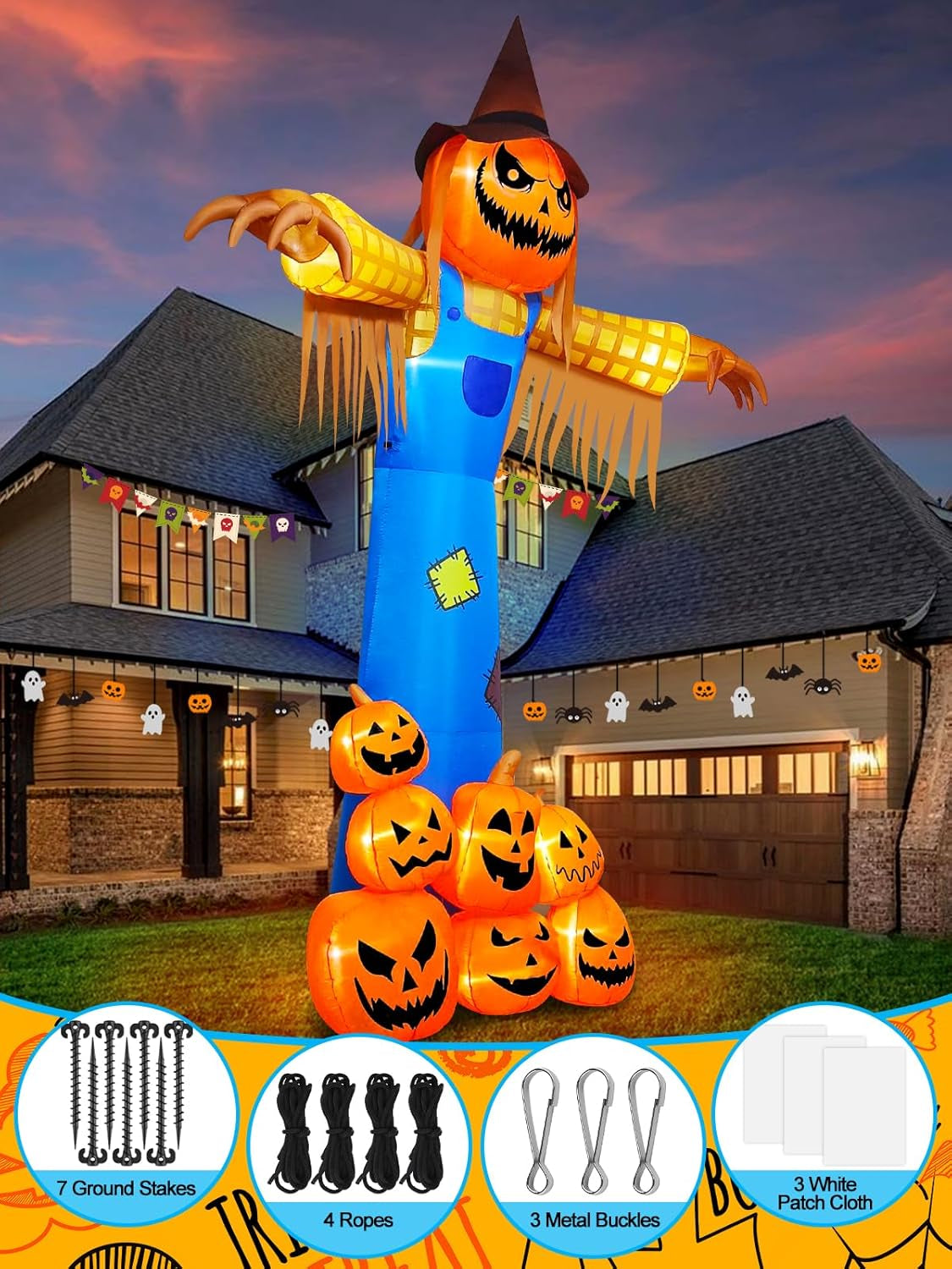 12.5FT Giant Pumpkin Head Halloween Inflatable with Built-in LED Lights and Sound Blow Up Halloween Yard Decorations Lawn Party Indoor Outdoor