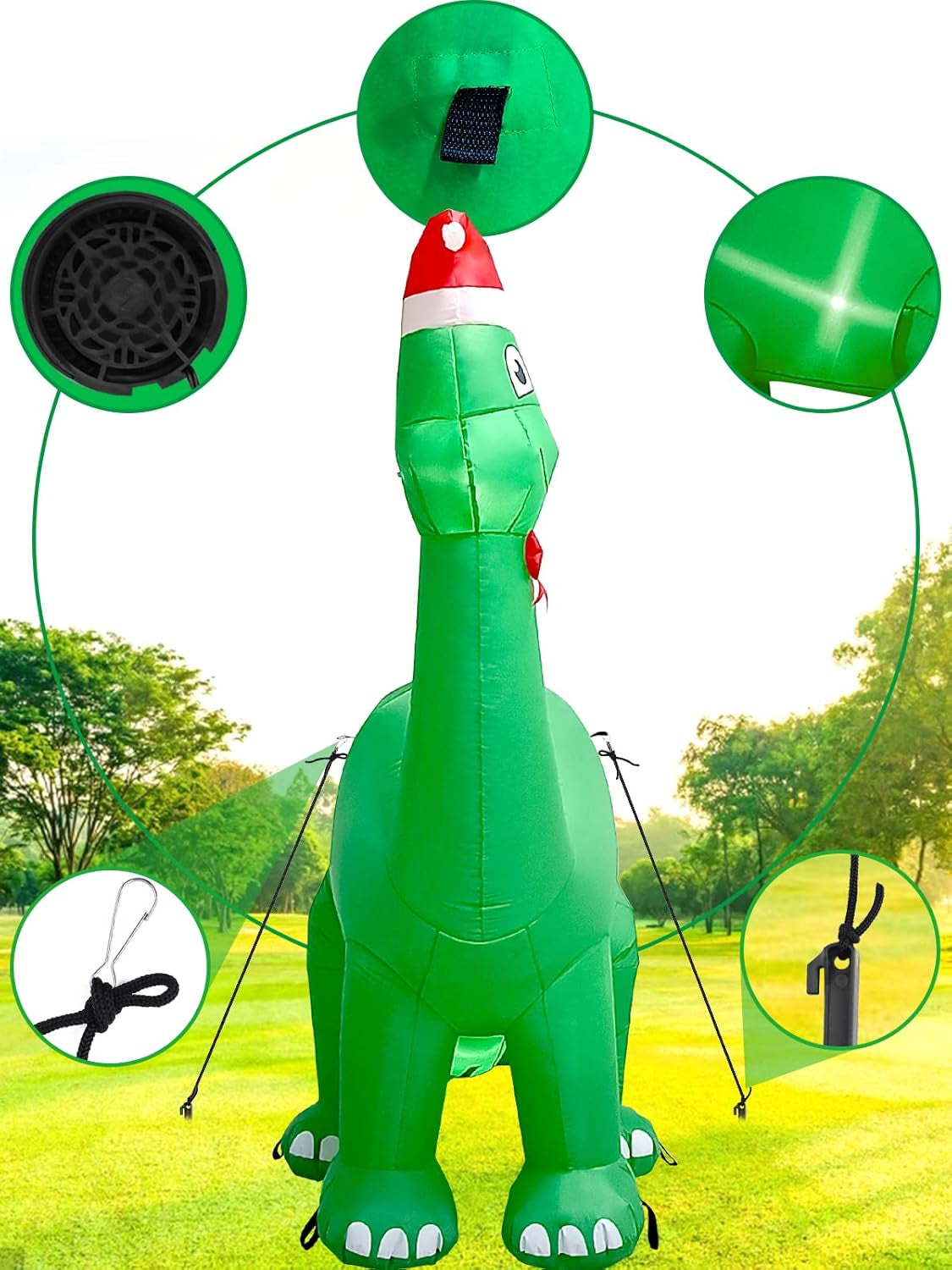 7Ft Christmas Inflatables Outdoor Decorations Dinosaur with Elk Elf Santa Claus Blow Up Yard Decorations with Built-in LED Lights for Garden Lawn Outdoor Yard Xmas Winter Holiday Supplies