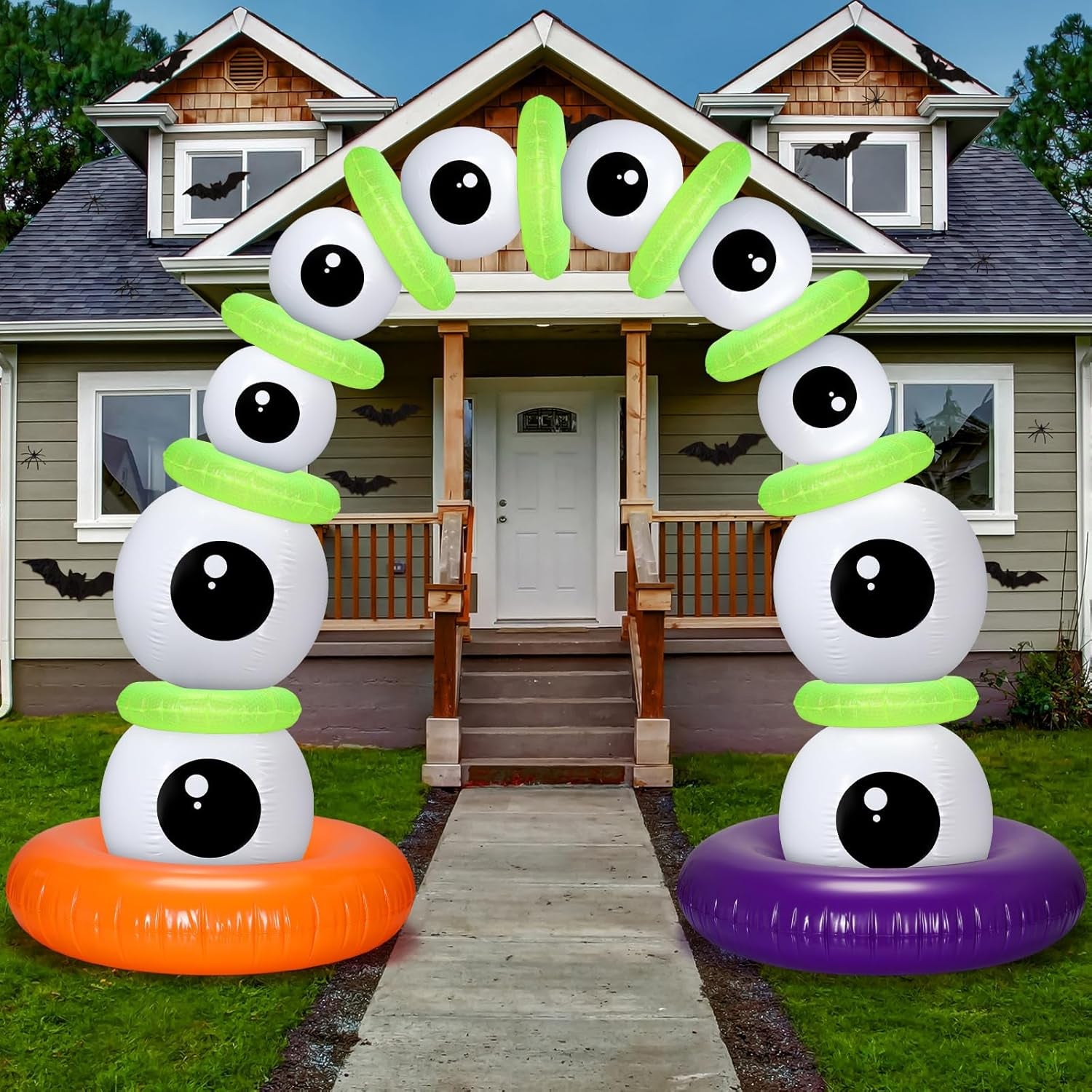 21 Pack Halloween Party Arch Kit Include 4 Large 24 Inch Inflatable Eyeballs, 6 Pcs 16 Inch Eyeball Beach Balls and 11 Inflatable Pool Swim Ring for Halloween Beach Balls Decorations Outdoor