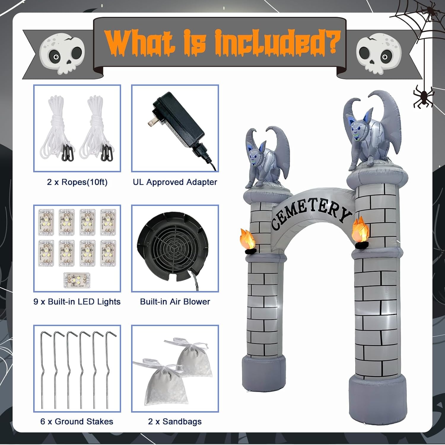 10FT Halloween Inflatables Outdoor Decorations, Haunted Cemetery Halloween Inflatable Archway Blow Up Yard Decorations, Inflatable Halloween Arch for Halloween Decorations Outdoor Lawn Decor