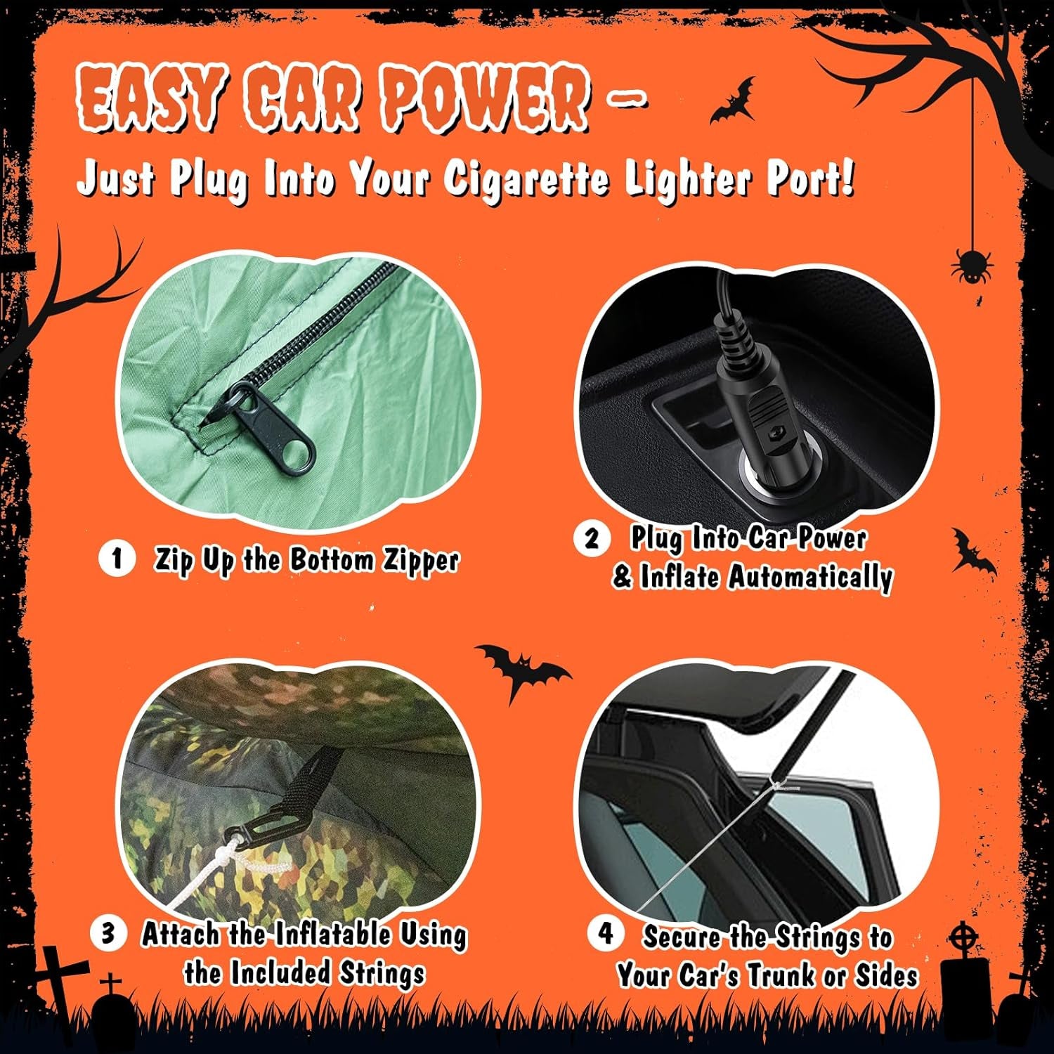 Halloween Inflatable Outdoor Decorations, 3.8FT Trunk or Treat Car Decorations, Blow Up Animated Dinosaur with Flashing Red LED Eyes for Halloween Yard Decoration