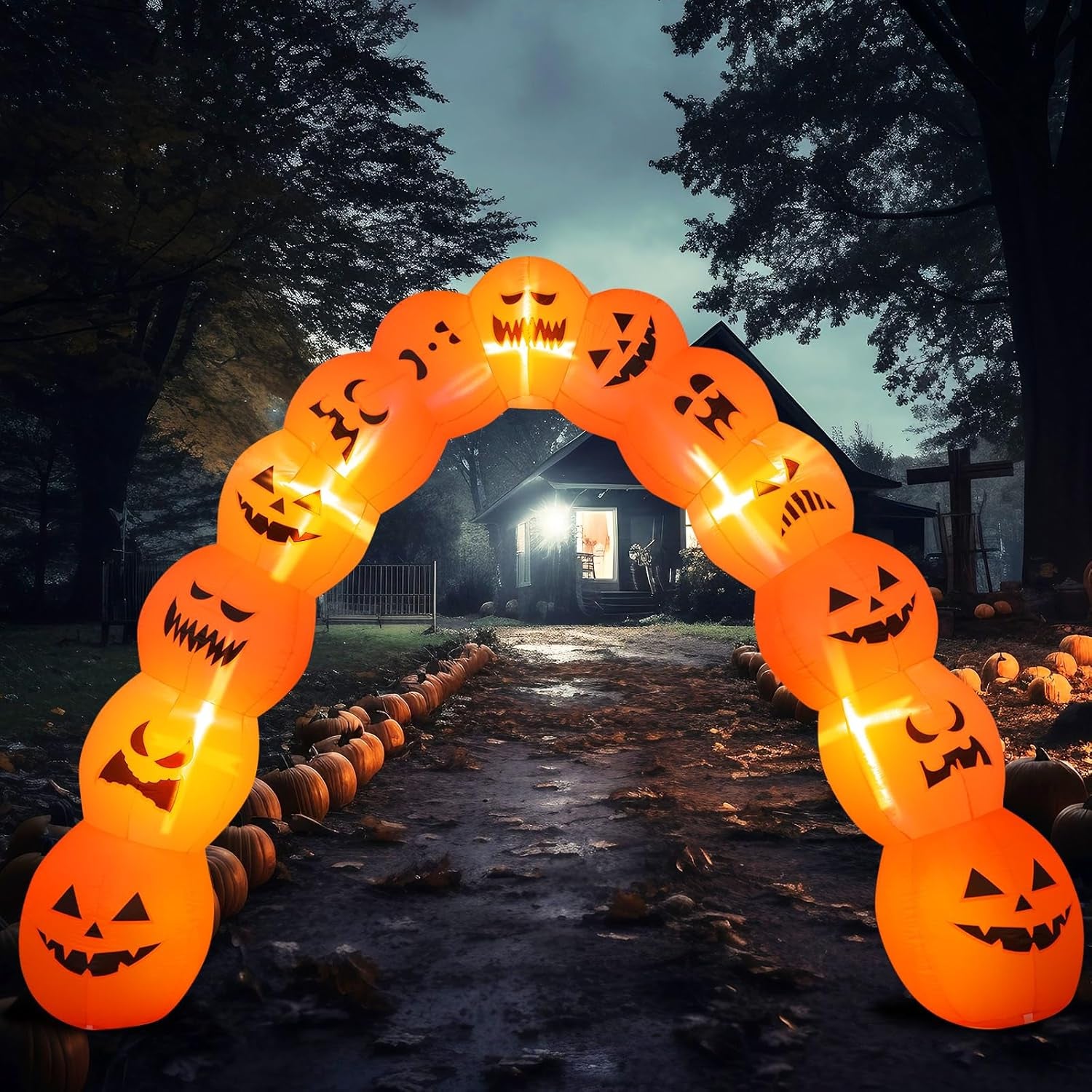 10 ft Giant Halloween Inflatable Jack O Pumpkin Archway Decoration LED Light up Giant Blow up Pumpkin Arch for Halloween Party Indoor Outdoor Garden Yard Decor