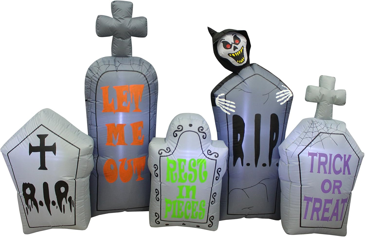 7 Foot Long Halloween Inflatable Tombstones Pathway Scene Haunted House Prop Grim Reaper LED Lights Decor Outdoor Indoor Holiday Decorations, Blow up Lighted Yard Decor, Lawn Inflatables Home Family