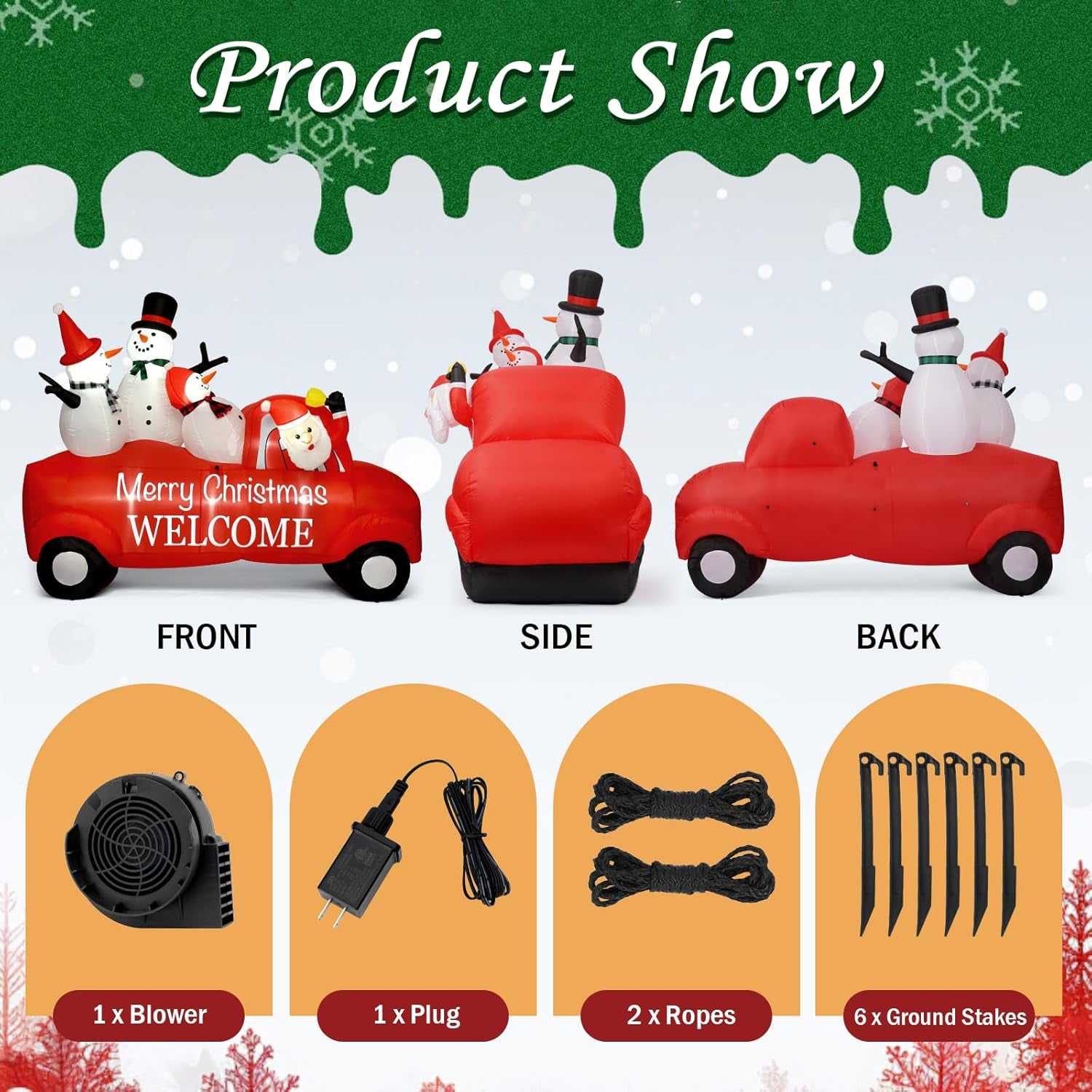 Outdoor Christmas Inflatables Decoration, 8FT Inflatable Christmas Santa with 3 Snowmen Decorations,Outdoor Blow Up Yard Decorations with Built-in LED for Outside, Holiday Lawn, Yard, Garden