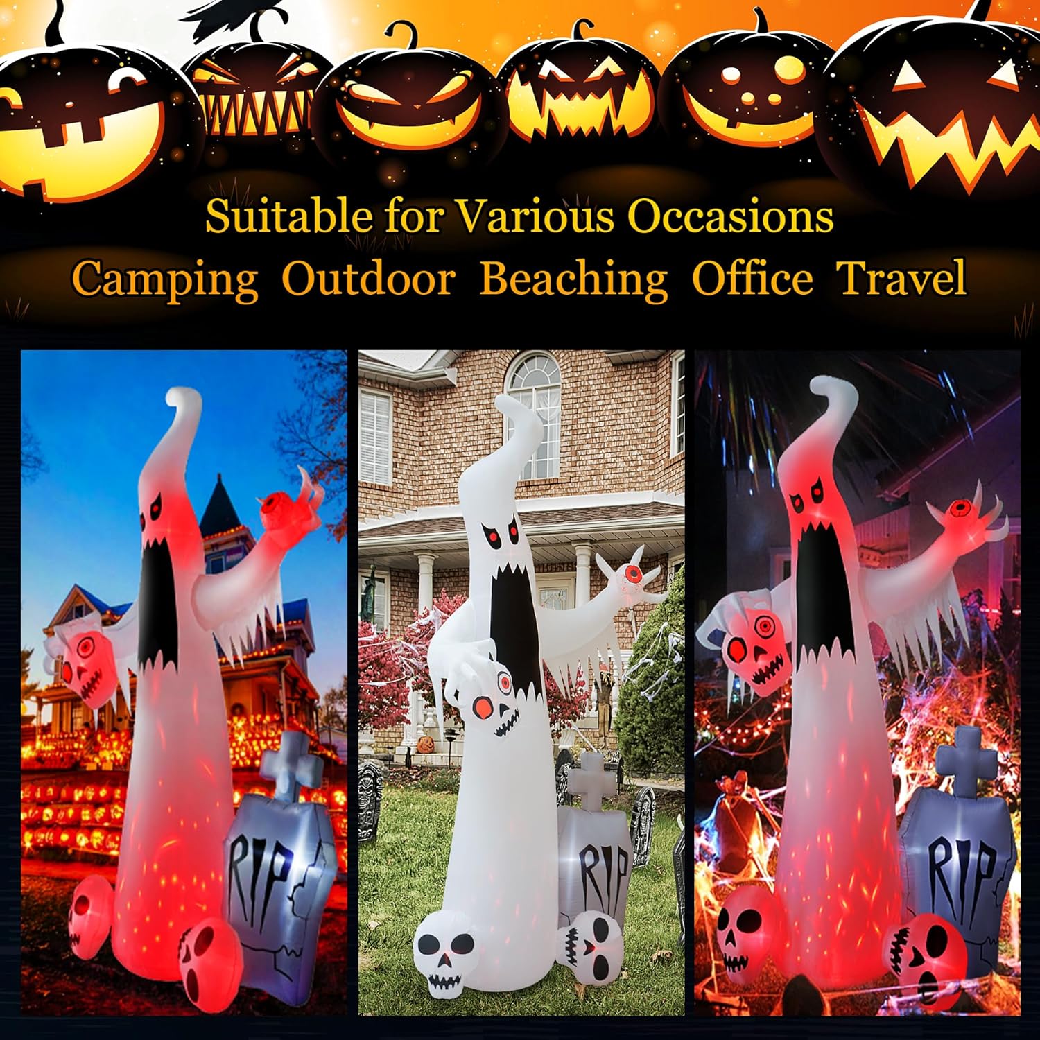 Halloween Inflatable Ghost with Skulls for Yard Decor