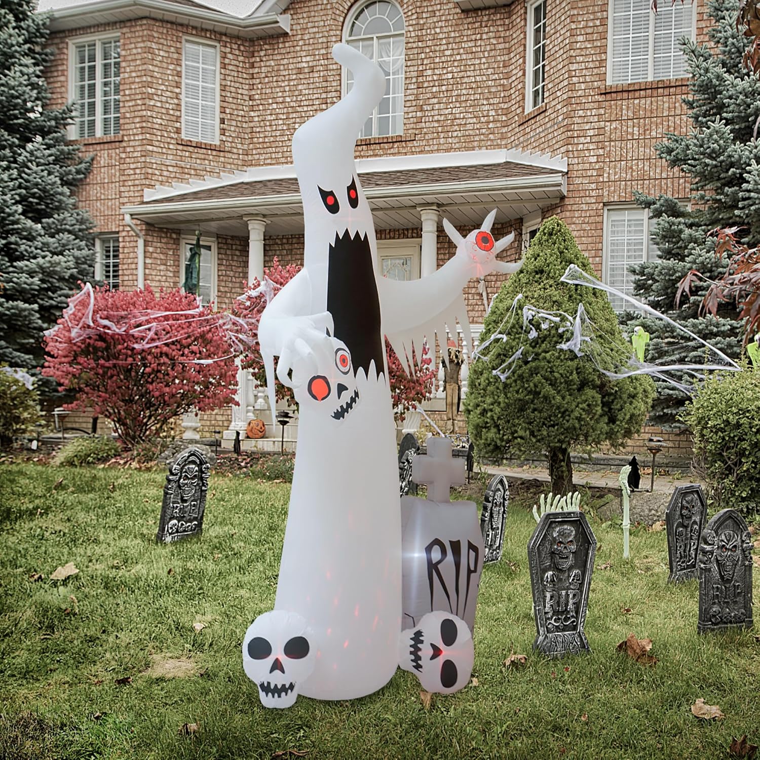 Halloween Inflatable Ghost with Skulls for Yard Decor