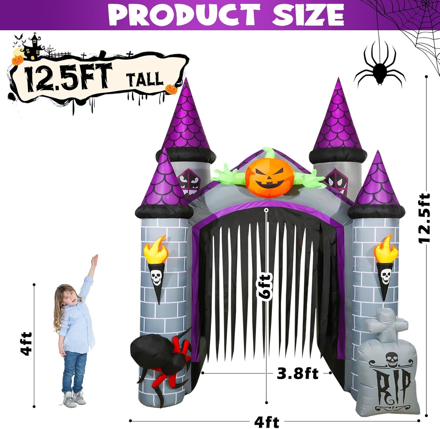 12.5 Ft Halloween Inflatable Decoration, Huge Haunted House Built-In LED Lights, Outdoor Blow up Yard Fun Decor, for 2025 All Hallows' Day Lawn Decor