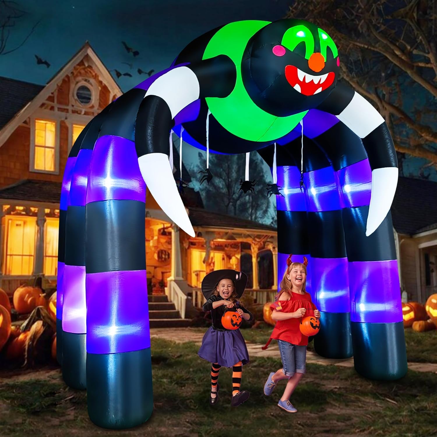 10 Ft Halloween Inflatable Spider Archway Decoration LED Light Up Giant Blow Up Spider Arch for Halloween Party Indoor Outdoor Garden Yard Decor