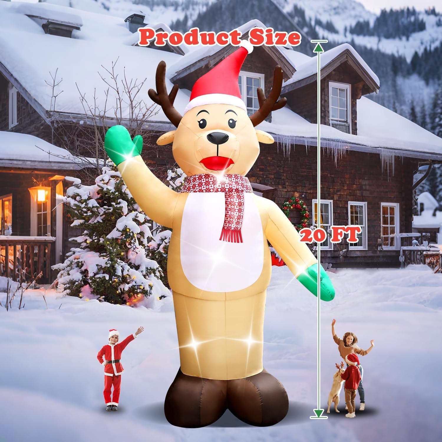20FT Christmas Giant Inflatable Outdoor Decorations, Blow Up Reindeer Yard Decoration, Xmas Decor Build-in LED Lights for Garden Lawn Yard Porch Holiday Party
