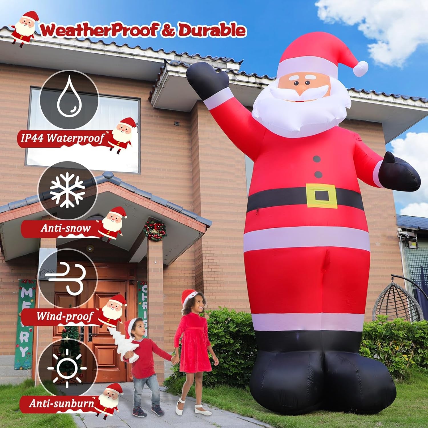12 FT Giant Christmas Inflatable Santa Claus Outdoor Decoration, Cute Santa Tilting His Head and Waving Hand, Outside Waterproof Xmas Decor for Lawn Yard Patio Garden Holiday Party Porch Home