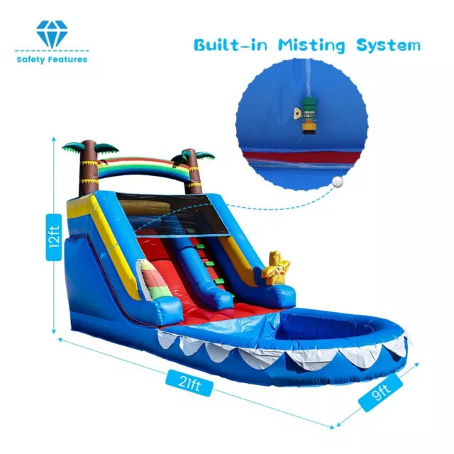 Blue Inflatable Tropical Water Slide for Kids Party