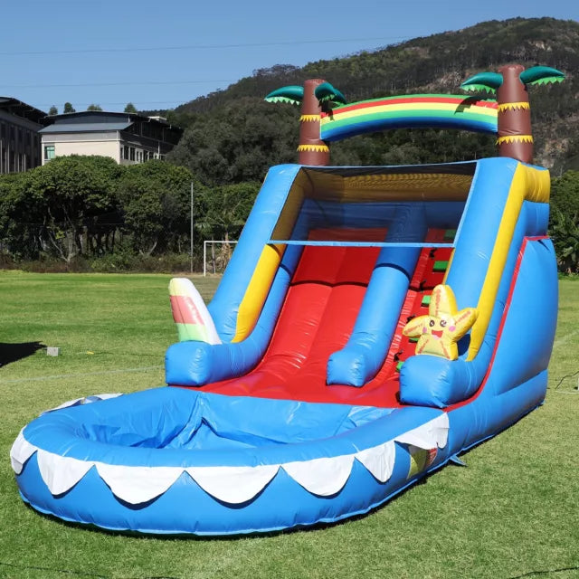 Blue Inflatable Tropical Water Slide for Kids Party