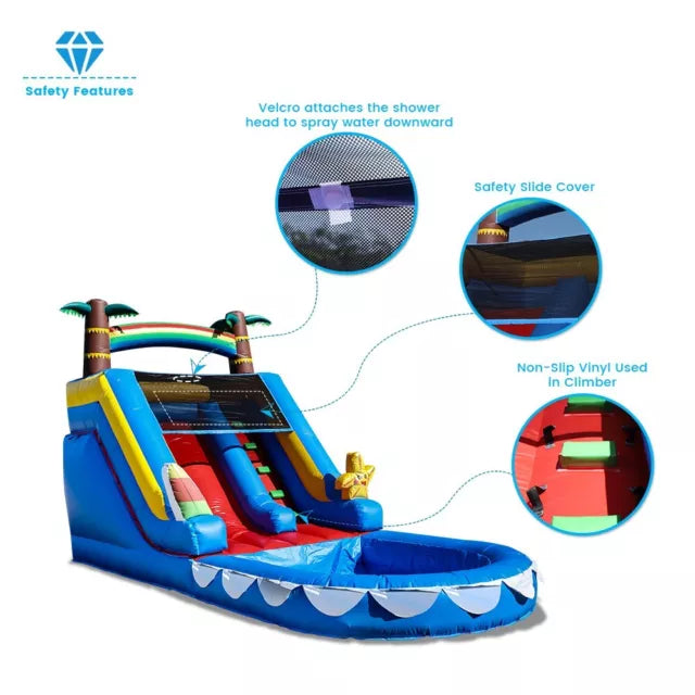 Blue Inflatable Tropical Water Slide for Kids Party