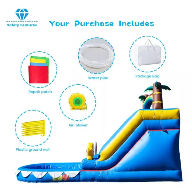 Blue Inflatable Tropical Water Slide for Kids Party