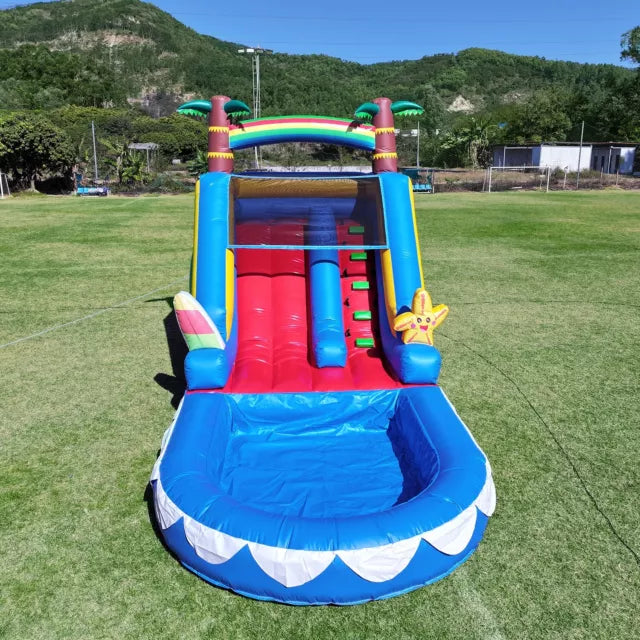 Blue Inflatable Tropical Water Slide for Kids Party