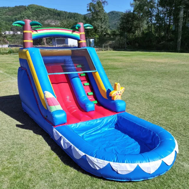 Blue Inflatable Tropical Water Slide for Kids Party