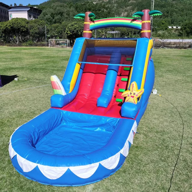 Blue Inflatable Tropical Water Slide for Kids Party