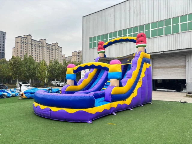 Doppelte aufblasbare Rutsche, Eiscreme-Wasserrutsche mit Gebläse