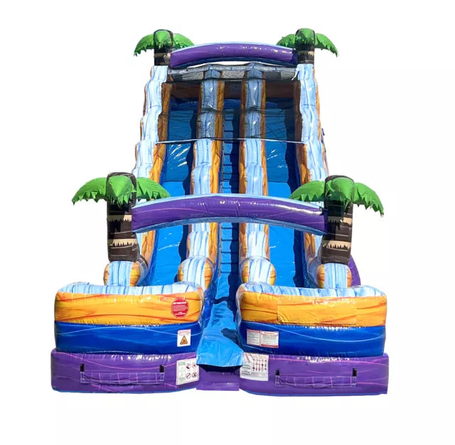 Double Lane Tropical Inflatable Water Slide Fun