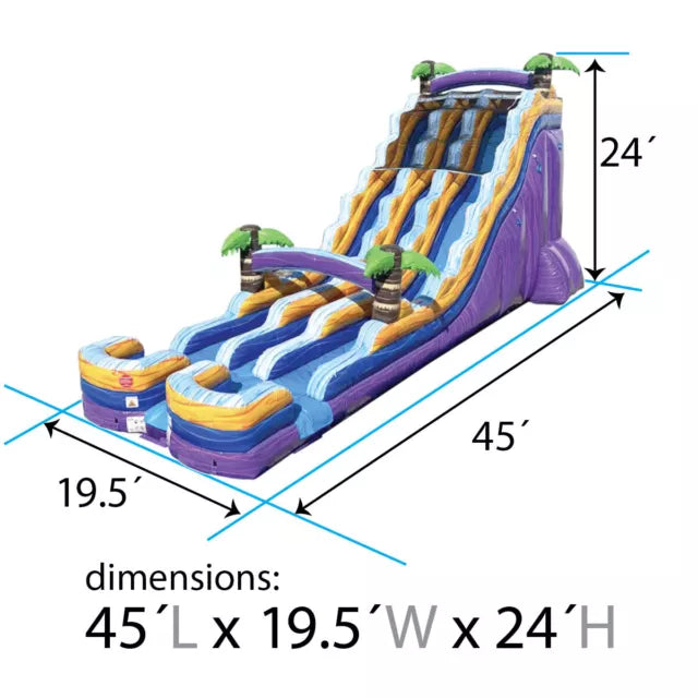 Double Lane Tropical Inflatable Water Slide Fun
