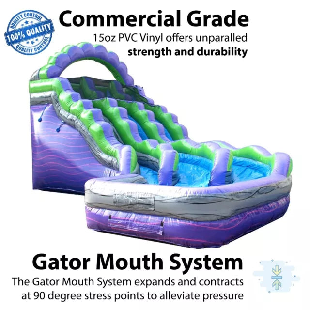 Toboggan aquatique gonflable à deux voies en marbre violet