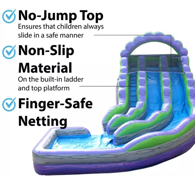 Toboggan aquatique gonflable à deux voies en marbre violet