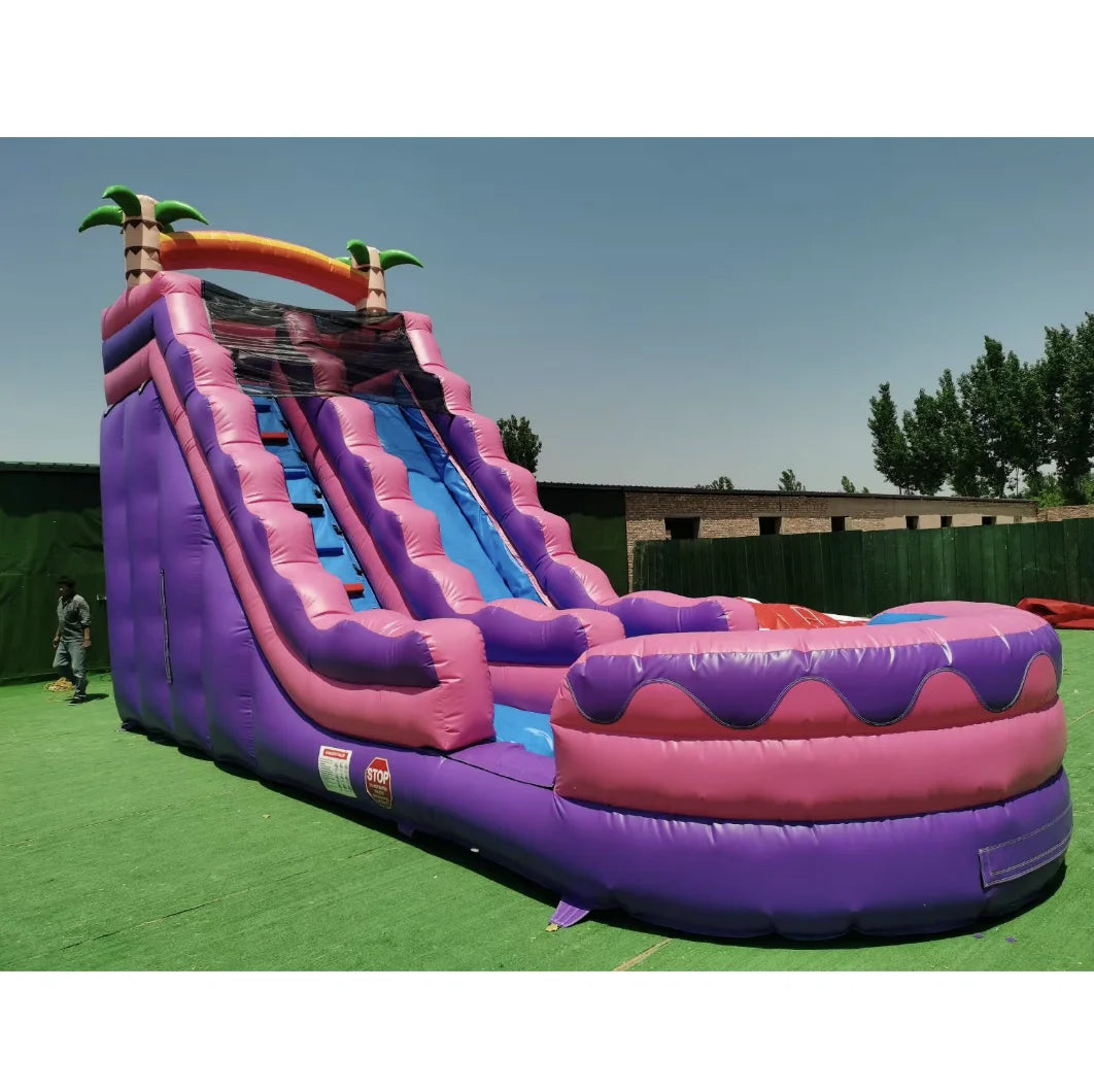 Toboggan aquatique gonflable avec piscine sur le thème des cocotiers