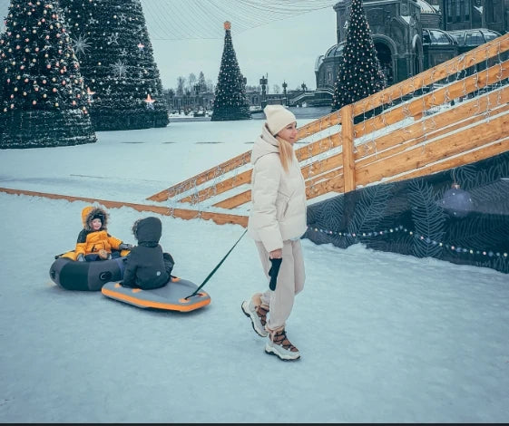 Foldable Inflatable Snow Tube with Handles for Skiing