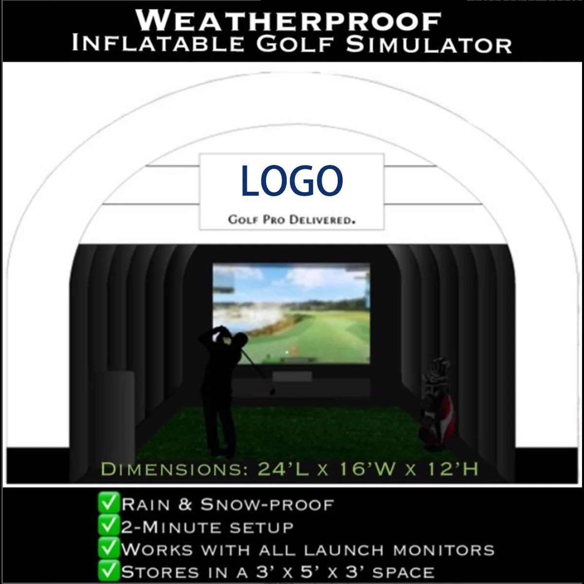 Inflatable Golf Simulator Enclosure Tent With Screen 24 FT
