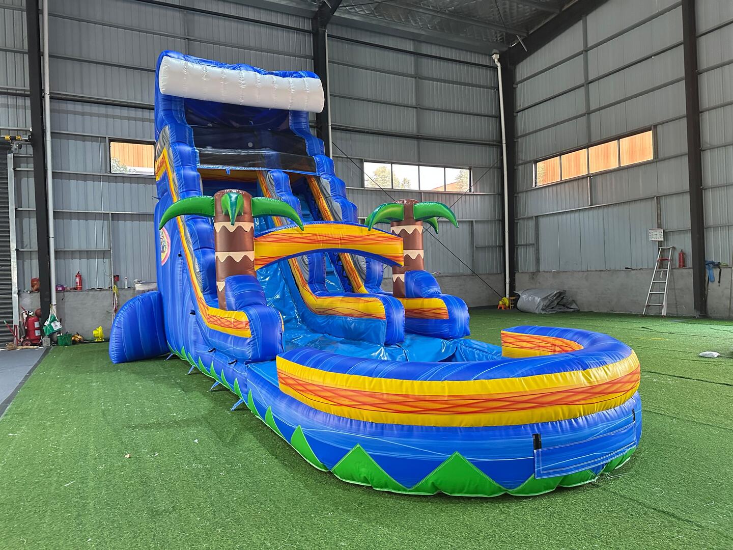 Monster Wave Blue Inflatable Slide with Pool