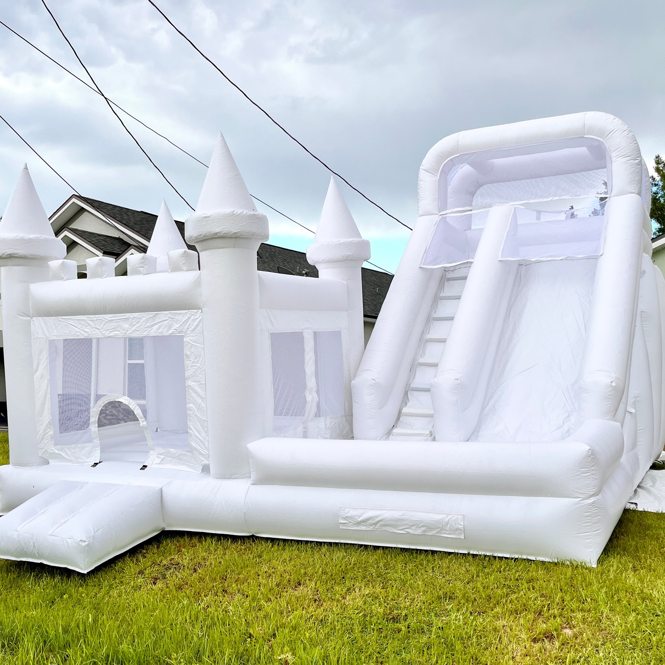 Inflatable White Bounce House with Pool and Slide