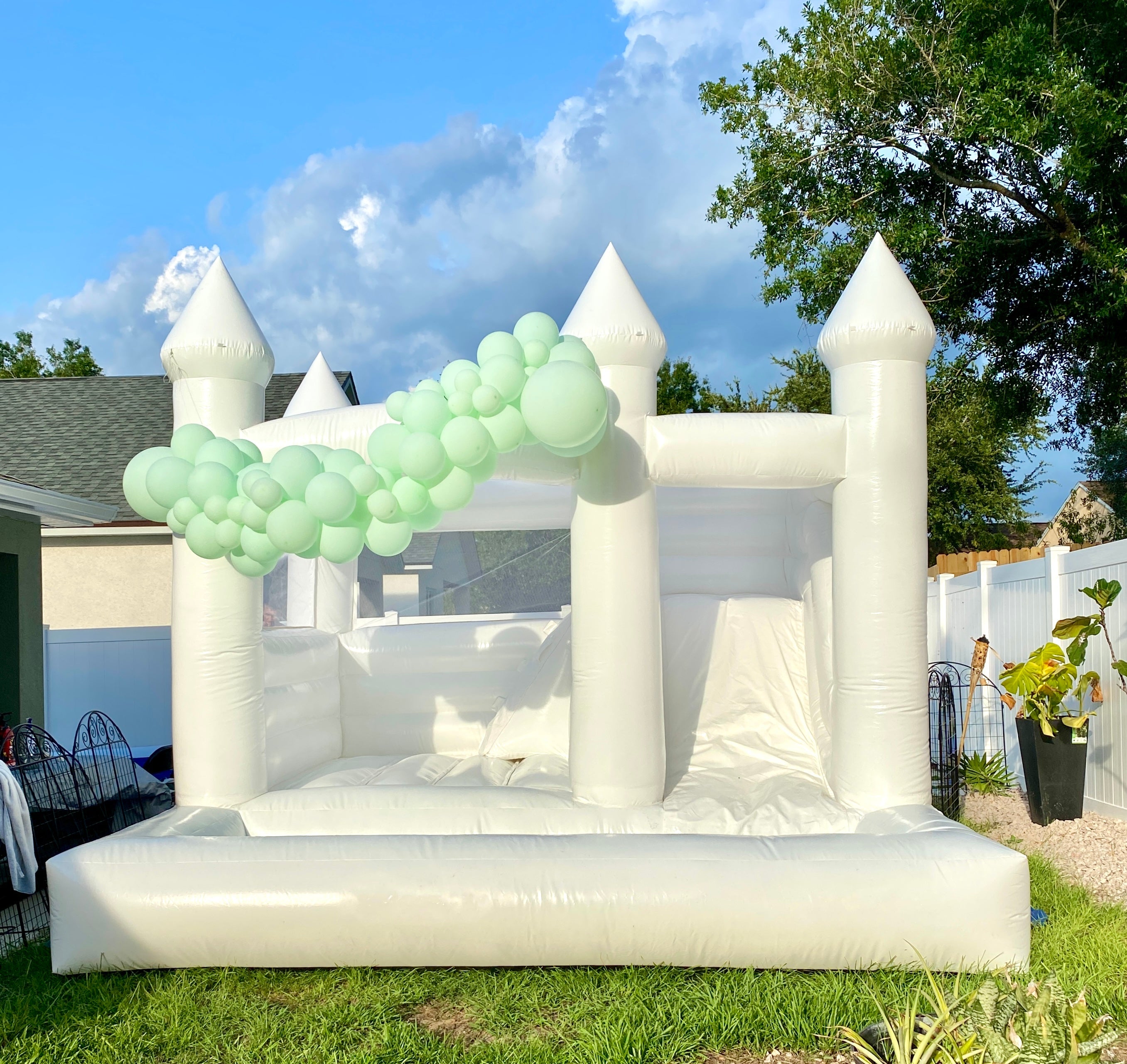 White Bounce House Inflatable with Ball Pit and Slide